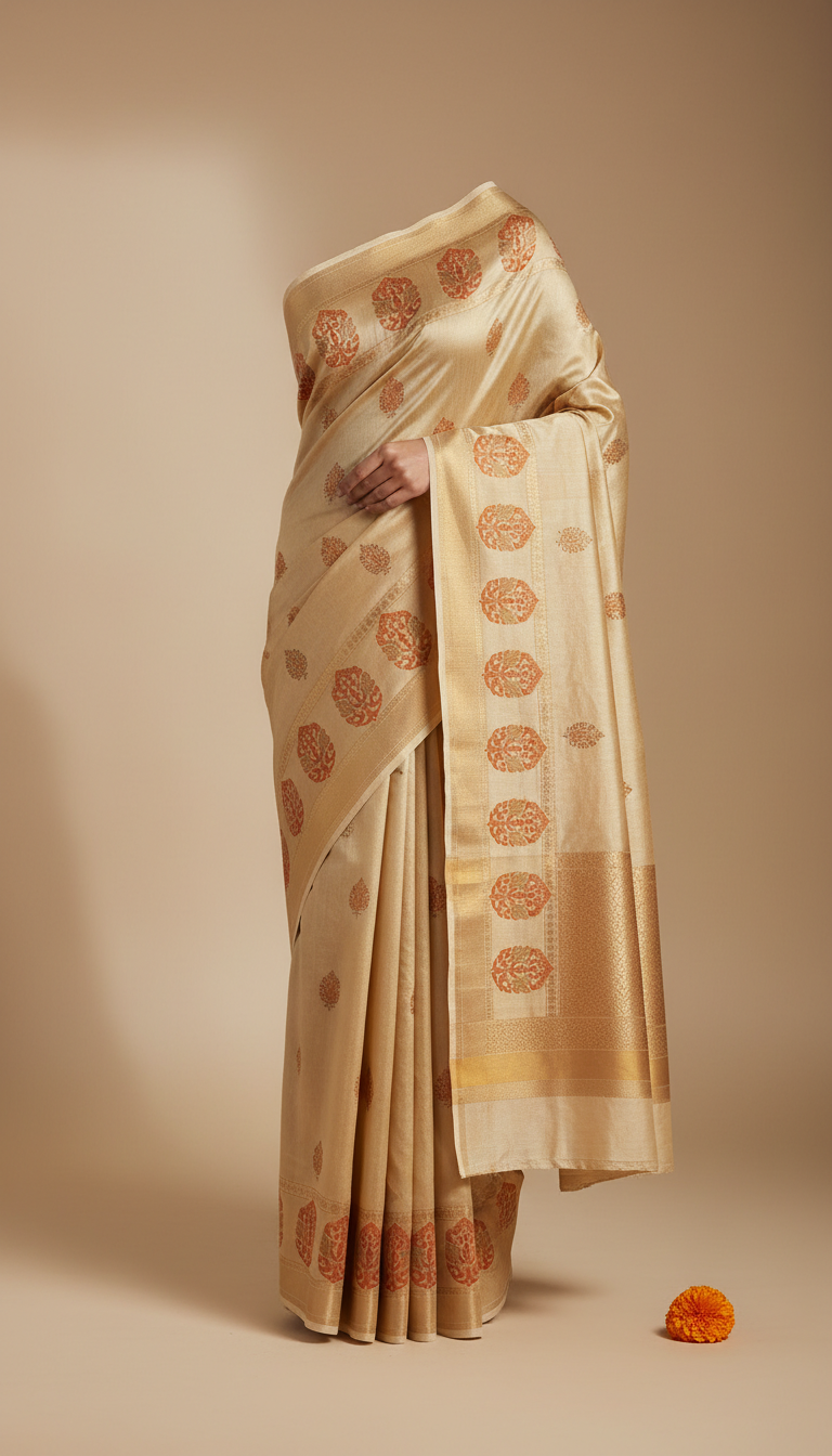 Ivory Silk Traditional Motif Saree